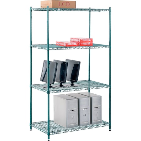 Poly-Green, 4 Tier, Wire Shelving Starter Unit, 42W X 21D X 74H